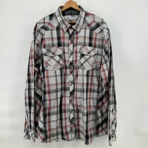 BKE Pearl Snap Shirt Mens 2XL Plaid Western Button Up Black Snap Cowboy Rodeo